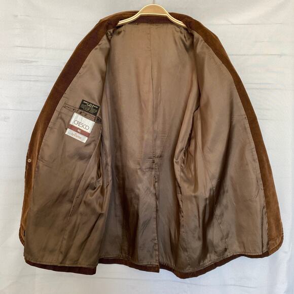 VTG 70s Peak Lapel Corduroy Blazer Jacket Sport Coat Men 46 Brown Leather Trim - Picture 4 of 9